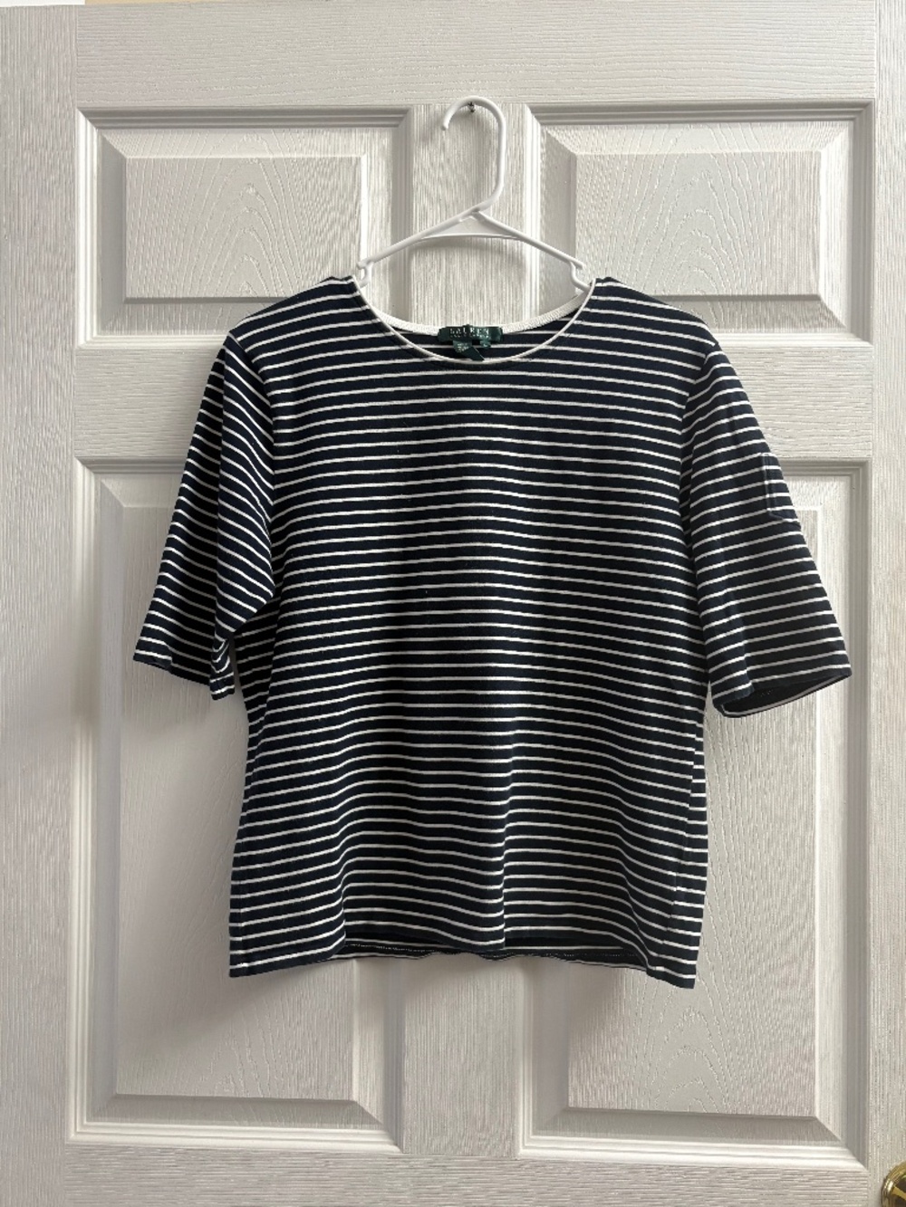 Women's Lauren Ralph Lauren Navy & White Stripe 3/4 Sleeve Top
